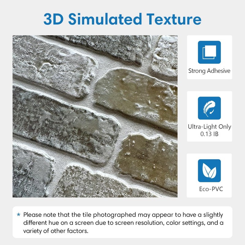 COMSTICKC 10 Pcs 3D Faux Brick Wall Panel, Peel and Stick Brick Wall Tiles, 12"X12" Small Size Thin PVC Gray Brick Self Adhesive Brick Backsplash Faux Brick Panels, Paintable Decorative Tiles - Image 3